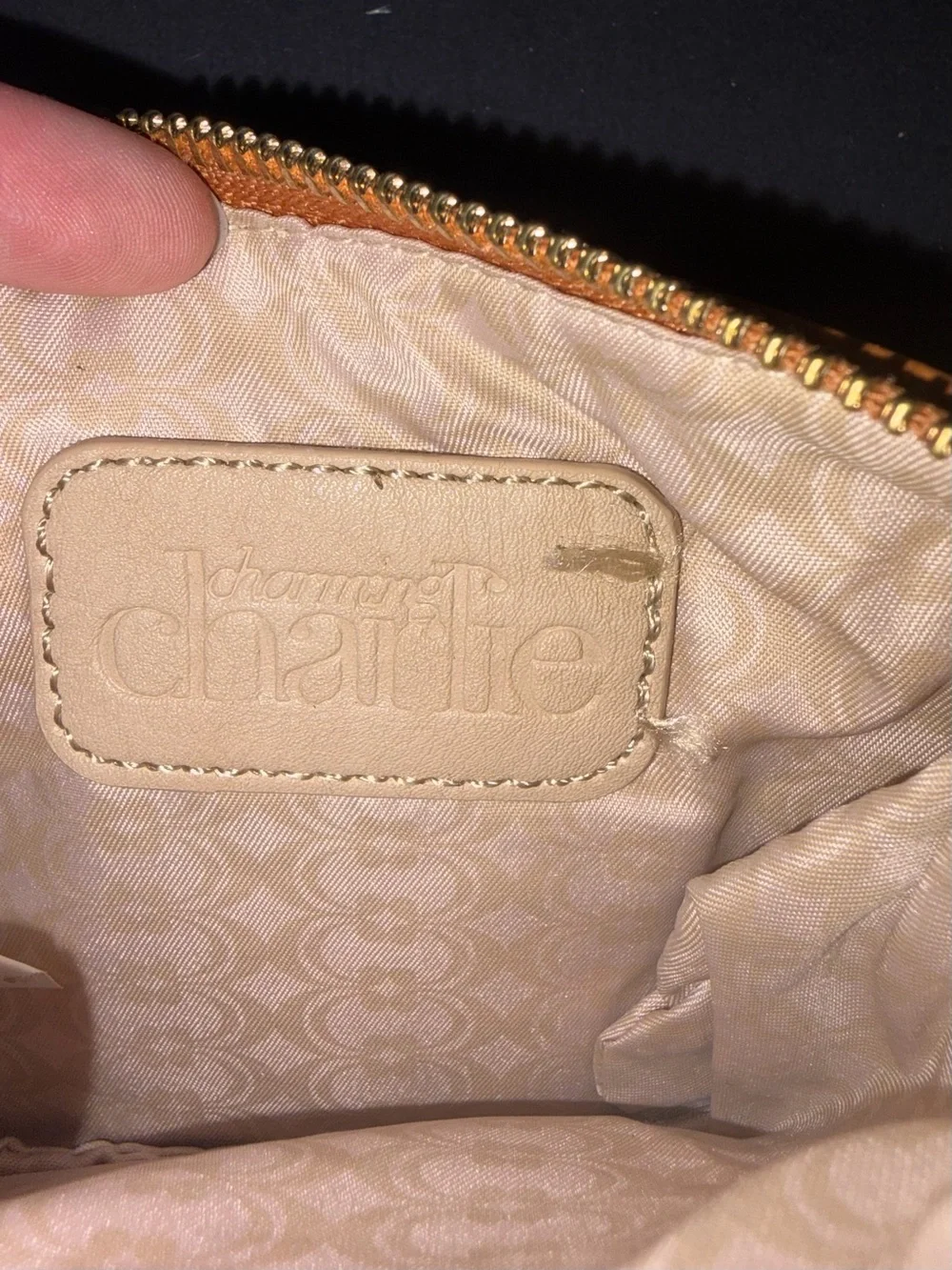 Charming Charlie Quilted Studded Crossbody Wallet in Tan